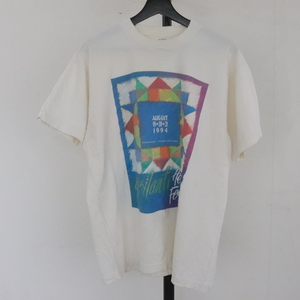 f313 90sビンテージ フルーツオブザルーム AUGUST プリントTシャツ USA製■1990年代製 表記Lサイズ 白 ホワイト アメカジ ストリート 80s