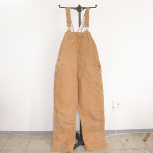 W369 2000年代製 Dickies オーバーオール■00s 表記サイズW38インチ ダック ダブルニー ブラウン ディッキーズ ワーク 古着 古着卸 90sの画像1