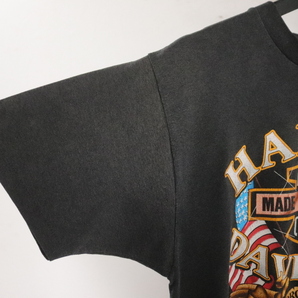 L521 90sビンテージ USA製 ハーレーダビッドソン 半袖プリントTシャツ■1990年代製 表記Lサイズ 3Dエンブレム 黒 ブラック 古着 激安 00sの画像5