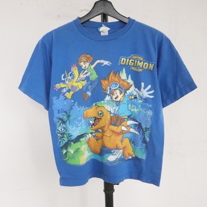L522 2000 year made DIGIMON digimon short sleeves print T-shirt #00s inscription boys XL size character T blue blue old clothes super-discount wholesale rare 90s 80s