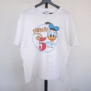 E403 90sビンテージ HANES ヘインズ 半袖プリントTシャツ USA製■1990年代製 表記Lサイズ ホワイト 白 ドナルド ディズニー アメカジ 古着