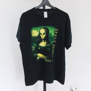 D409 2000年代製 GILDAN ギルダン 半袖Tシャツ■00s 表記Lサイズ ブラック 古着 アメカジ ストリート エイリアン パロディ 90s 80s 70s 60s