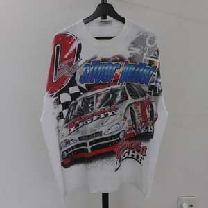 L363 2002年製ビンテージ CHASE 半袖プリントTシャツ■00s 表記Lサイズ ホワイト 白 レーシング NASCAR シルバーブレッド 大判プリント 90s