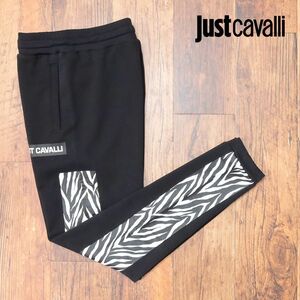 1円/Just cavalli/XSサイズ/ジョガー パンツ スウェット快適 ゼブラ柄サイドライン ちょいワル 新品/黒/ブラック/id158/