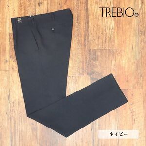 1円/TREBIO/88cm/スラックス パンツ 吸汗速乾 ストレッチ 透け＆シワ防止 ワンタック ゴルフ 美脚 ビジカジ 新品/紺/ネイビー/id381/