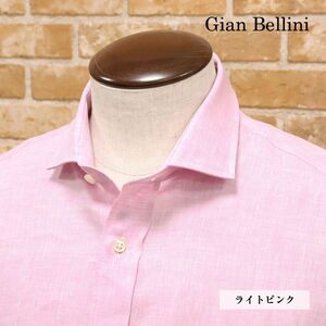 1円/春夏/Gian Bellini/Lサイズ/イタリー製シャツ 清涼 リネン 涼しい 無地 カッタウェイ 胸ポケット 長袖 新品/ライトピンク/gd118/