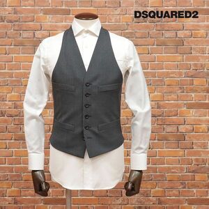 1円/春夏/DSQUARED2/46サイズ/ベスト S71FB0420 上質ウール 艷やか ストライプ 上品 イタリア製 エレガント 新品/グレー/id108/