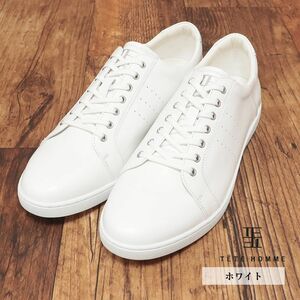 TETE HOMME/L(27-27.5cm)/スニーカー 上質レザー ローカット シンプル ベーシック 定番 シューズ 新品/白/ホワイト/ig220/