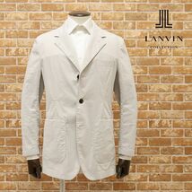 1円/春夏/LANVIN COLLECTION/50サイズ/アンコン ジャケット 軽量 綿ポリ ストレッチ 快適 無地 日本製 ジャケパン 新品/グレー/gf125/_画像1