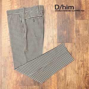 春夏/D/him/48サイズ/美脚パンツ 撥水 軽やかナイロン ストレッチ チェック柄 レトロ プレッピー 日本製 新品/茶×アイボリー/ib119/