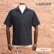 23春夏/GARNIER/Mサイズ/開襟シャツ ジャガード 唐草柄 刺繍 リゾート 大人 ヌケ感 お洒落 半袖 新品/黒/ブラック/ig180/_画像1