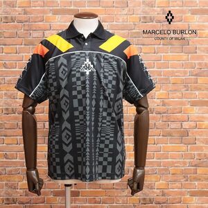 1 jpy /23SS/MARCELO BURLON/L size / polo-shirt CMVA005S23FAB001 AOP FOLK KAPPA SOCCER POLOneitib pattern short sleeves new goods / black × orange /ib433/