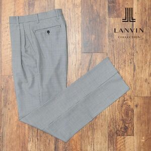 春夏/LANVIN COLLECTION/50サイズ/スラックス パンツ なめらか 清涼サマーウール 千鳥格子 ツータック 日本製 新品/黒×白/ib185/