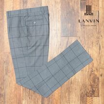 春夏/LANVIN COLLECTION/50サイズ/日本製スラックス パンツ 清涼ウール ウインドウペン チェック 美脚 お洒落 新品/グレー/ib188/_画像1