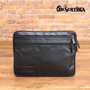 DESERTIKA/クラッチ バッグ EASYMIKRO S-06 撥水 強度◎ コーデュラ 無地 上質レザー イタリア製 セカンドバッグ 新品/黒×グレー/ie406/