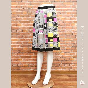 1円/春夏/mila schon/IT42サイズ/ブロッキング プリント タックプリーツスカート 日本製 ミラショーン 新品/黒/ブラック/iz283/