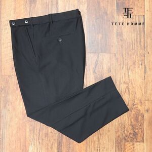 春夏/TETE HOMME/Mサイズ/日本製パンツ 大きいサイズ 抜群のストレッチ ハニカム ジャージー 無地 楽ちん 新品/黒/ブラック/ig116/