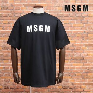 2023春夏/MSGM/Lサイズ/モックネック Tシャツ 3440MM163 ジャージー伸縮 ロゴ レタード プリント イタリア製 半袖 新品/黒/ブラック/ic128/