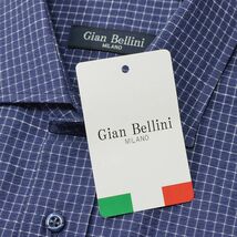 1円/春夏/Gian Bellini/Mサイズ/イタリー製シャツ さらっと綿 チェック織り カッタウェイ きれいめ 半袖 新品/紺/ネイビー/gd190/_画像5