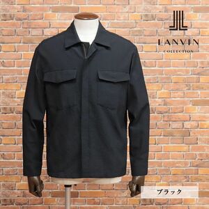 春夏/LANVIN COLLECTION/50サイズ/シャツ ブルゾン 清涼サッカー ワーク調 胸ポケット ラフ ヌケ感 羽織 新品/黒/ブラック/ib151/