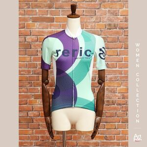 1 jpy / spring summer /reric/M size / cycle jersey made in Japan short sleeves 2WAY stretch Logo print relic new goods / purple × green /iy103/