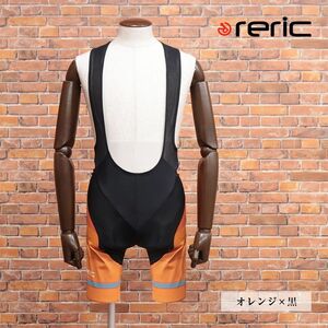 春夏/reric/Mサイズ/国産ビブショーツ 吸汗速乾 ストレッチ メッシュ通気性◎ 幾何学柄 空気抵抗軽減APS 新品/オレンジ×黒/ib301/