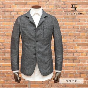 春夏/TETE HOMME/Sサイズ/清涼ジャケット カラミ織り 通気性◎ 軽やか 無地 涼しい リゾート 新品/黒/ブラック/ig105/