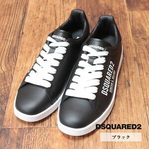 DSQUARED2/43(28-28.5cm)/レザー スニーカー SNM0175 ロゴ プリント ローカット Italy製 ストリート 訳あり 新品/黒/ブラック/id290/