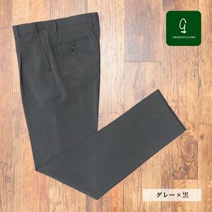 23春夏/GREENCLUBS/82cm/スラックス パンツ 清涼 ストレッチ チェック柄 ワンタック ウエスト調整可 美脚 新品/グレー×黒/it109/