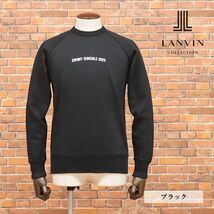 LANVIN COLLECTION/50サイズ/丸首トレーナー やわらかスウェット レタード プリント ラグラン 日本製 新品/黒/ブラック/ib175/_画像1