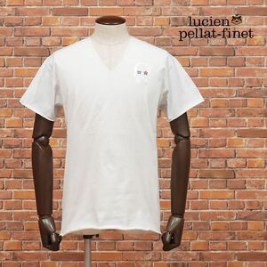 lucien pellat-finet/Mサイズ/VネックTシャツ シルキー シルバー泊 スカル ラインストーン イタリア製 半袖 新品/白/ホワイト/ic548/