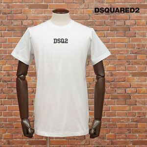 DSQUARED2/Sサイズ/丸首Tシャツ S71GD1168 メッシュ ジャージー ロゴ プリント イタリー製 半袖 新品/白/ホワイト/id197/