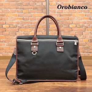 Orobianco/ビジネス バッグ PIZIA BUSINESS TRAC 10 軽量ナイロン レザー切替 イタリア製 カバン 2WAY 新品/黒/ブラック/ie241/