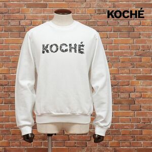 1円/春夏/KOCHE/XSサイズ/丸首トレーナー やわらか伸縮 スウェット ロゴ ビーズ装飾 イタリア製 新品/白/ホワイト/id242/