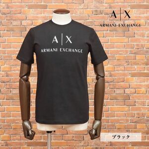 A|X ARMANI EXCHANGE/Sサイズ/丸首Tシャツ 8NZTCJ Z8H4Z ジャージー伸縮 ロゴ レタード プリント 半袖 新品/黒/ブラック/ic607/