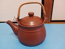 未使用 直径20cm 土瓶 急須 つる付 茶道具 煎茶道具 陶器水注 土色・茶色_画像1
