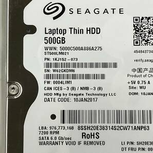 中古 HDD 2個セット SEAGATE Laptop Thin HDD ST500LM021 2.5インチ 7mm厚 SATA 500GB 7200rpm 検査済み ②の画像2