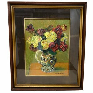 Art hand Auction DKG★ Authenticity Guaranteed Biichi Yamamoto Oil Painting Rose No. 6 Western Painting Still Life Painting Lost Hyoichi Yamamoto Biokazu Yamamoto Painting Picture Frame Rose Rose Flower, painting, oil painting, still life painting