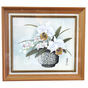 Art hand Auction DKG★Authenticity Guaranteed Japanese Painter Toyosei Kunii Belongs to the Painting Society Toyosei Kunii Japanese Painting Toyosou Kunii Orchid Western Orchid Cattleya Vase Framed Good Condition Painting Picture, artwork, painting, others