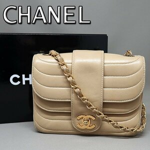 DKG★ 希少 CHANEL シャネル ラムレザー ダブル フラップ ミニ チェーンショルダー バッグ 2番台 ラムスキン ベージュ ゴールド金具 G付き