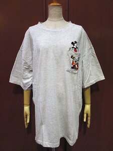 ビンテージ90's●THE DISNEY STORE刺繍入りポケットTシャツ霜降りグレーsize XL●240412c1-m-tsh-ot 1990sディズニーミッキーグーフィー