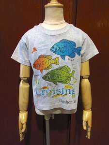 ビンテージ90's●キッズCruising fishプリントTシャツ霜降りグレーsize XS(2-4)●240415c5-k-tsh 1990s魚半袖トップス古着