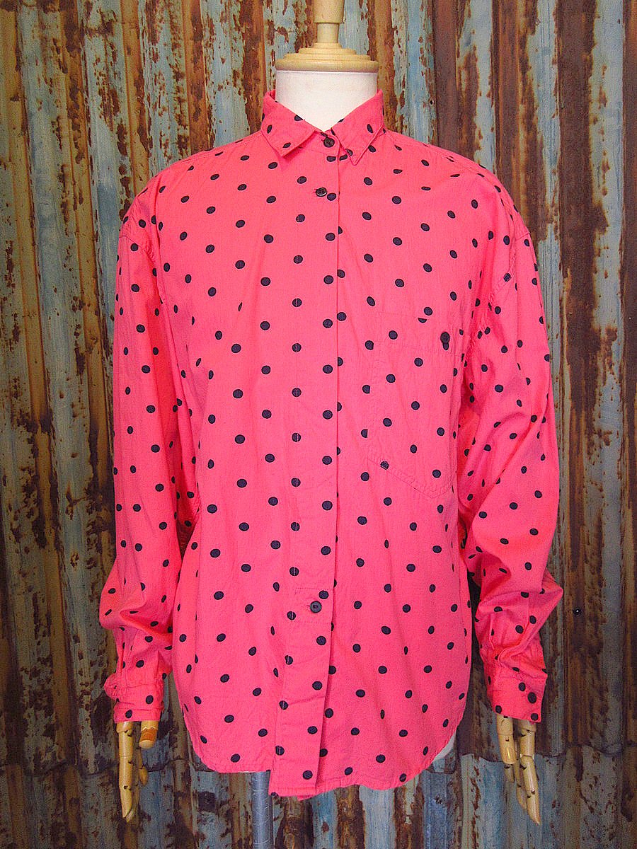 ビンテージ80's●PARIS SPORT CLUBレディースドット柄長袖シャツ
