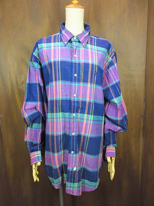 ビンテージ80’s90's●Ralph Laurenチェックコットンボタンダウンシャツsize L●240422j1-m-lssh-drsラルフローレン古着1980s1990sインド綿