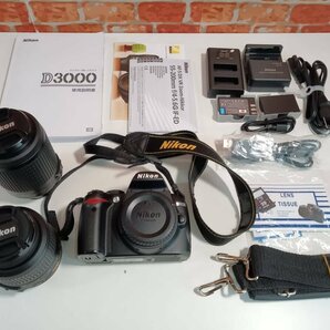 Nikon D3000 AF-S DX NIKKOR 18-55mm 1:3.5-5.6G VR レンズキット,AF-S DX VR Zoom-Nikkor 55-200mm f/4-5.6G, バッテリーEN-EL9 ジャンクの画像1
