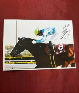  horse racing blow The horn Nikkei New Year (Spring) cup .. Akira good . hand autograph autograph go in A4 photograph heaven .. spring 2 put on te-o- Royal title holder 