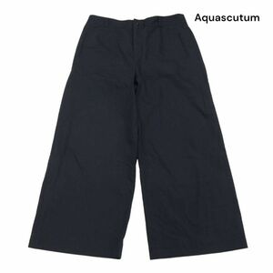 Aquascutum アクアスキュータム 通年 ストレッチ♪ コットン&ナイロン ワイド パンツ Sz.15　レディース 紺 大きいサイズ　K4B00241_3#R