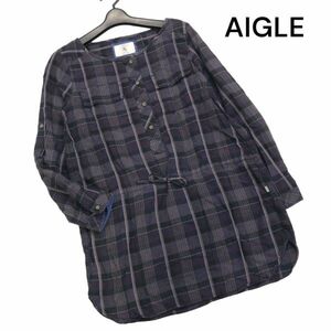 AIGLE エーグル テンセル&コットン♪ 長袖 プルオーバー チェック シャツ チュニック Sz.M　レディース アウトドア　K4T00404_4#C