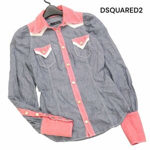 イタリア製★ DSQUARED2 ディースクエアード 通年 切替♪ 長袖 シャンブレー ウエスタン シャツ Sz.38　レディース　K4T00395_4#C