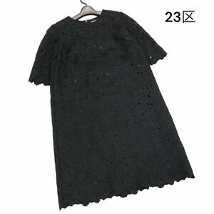 23区 Applaudir アプロディール 春夏 フラワー レース♪ 半袖 ワンピース ドレス Sz.36　レディース 黒 結婚式 二次会　K4T00409_4#D